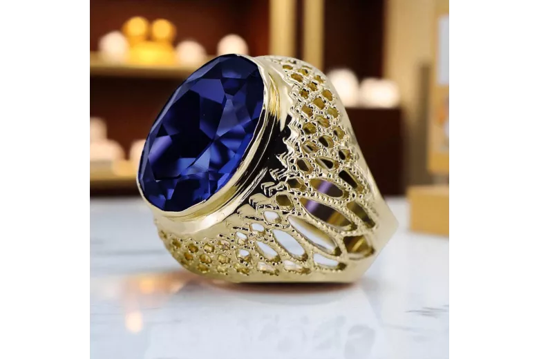 Szafir 14k żółte złoto Pierścionek Styl Vintage vrc089y